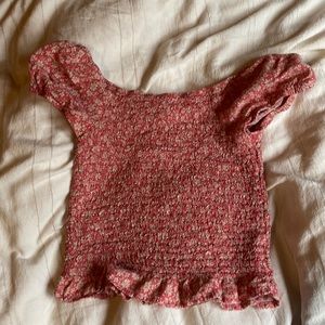 Fun beach scrunch shirt pink and tan (in great condition).